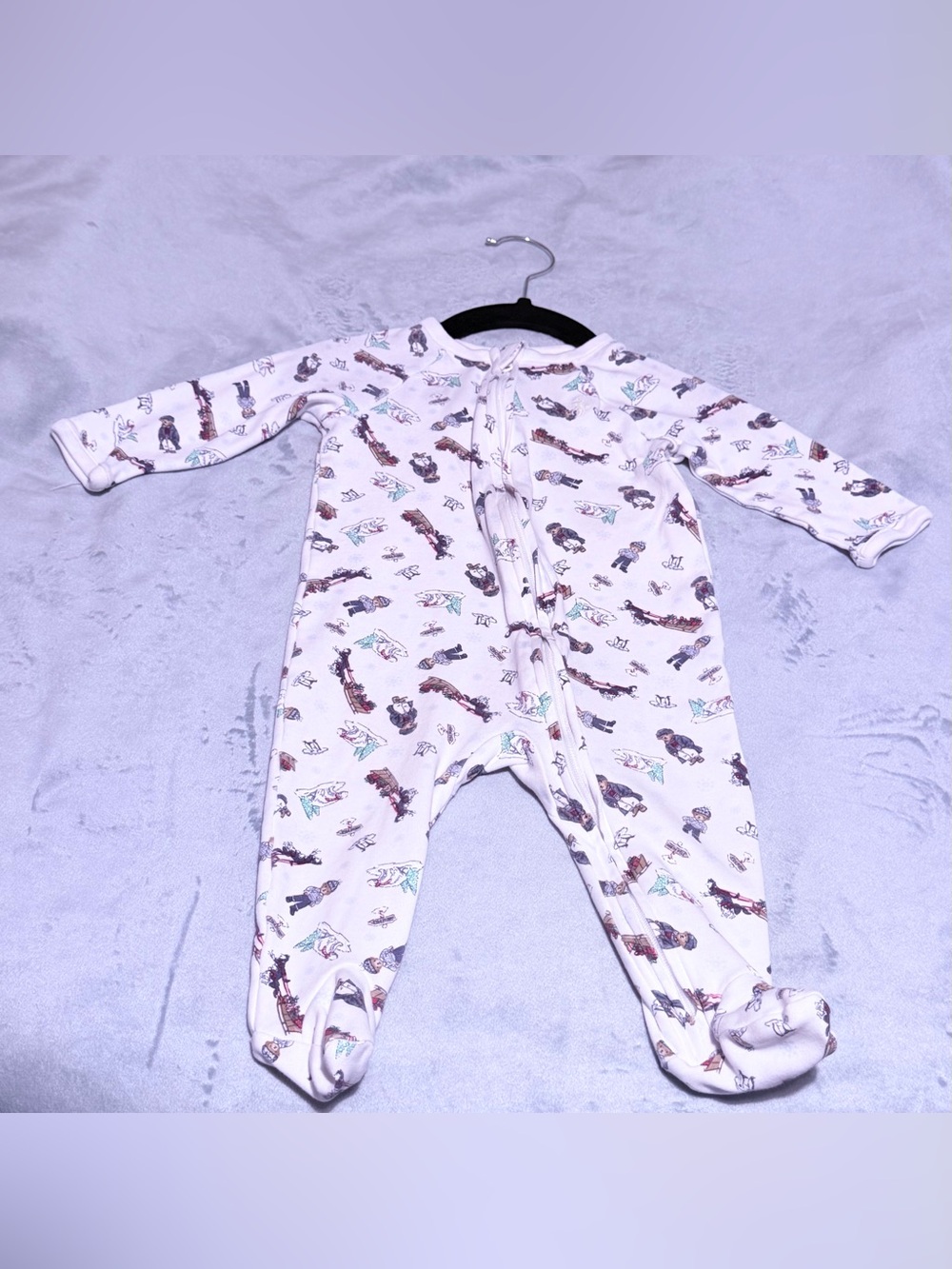 Authentic Ralph Lauren White Baby Footed One-Piece with Animal Print